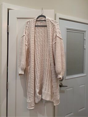 Cozy Cable Knit Open-Front Cardigan Sweater - Cream